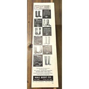 Joe Hall Cowboy Boots Vintage Print Ad 1960s Western Fashion El Paso TX